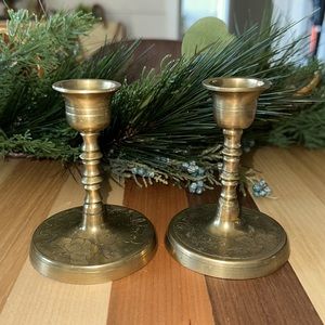 Pair of Vintage Etched Candlestick Holders